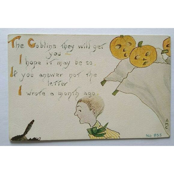 Antique Halloween Postcard Goblins Will Get You Series 855 FA Owen Unused AMC - Picture 2 of 4